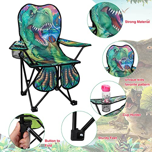 KABOER Kids Outdoor Folding Lawn and Camping Chair with Cup Holder and Carrying Bag, Children's Camping Chairs - color: Green Dinosaur