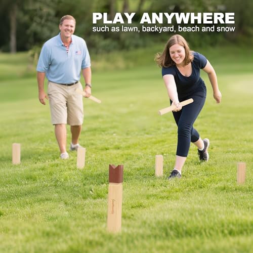 SunNordik Kubb Yard Game Set, Giant Viking Chess Outdoor Tossing Game with Carry Bag, Rubber Wood Backyard Lawn Game for Kids & Beginner - color: Classic