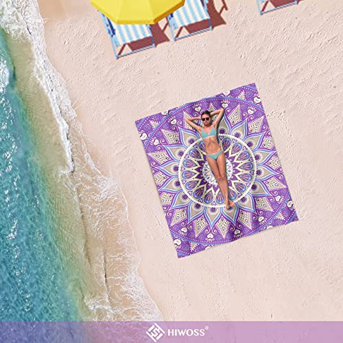 Beach Blanket Waterproof Sandproof Oversized 95”x 80”,Sand Free Beach Mat with Corner Pockets,Portable Mesh Bag for Beach Festival,Picnic,Travel and Outdoor Camping (Purple) - color: Purple