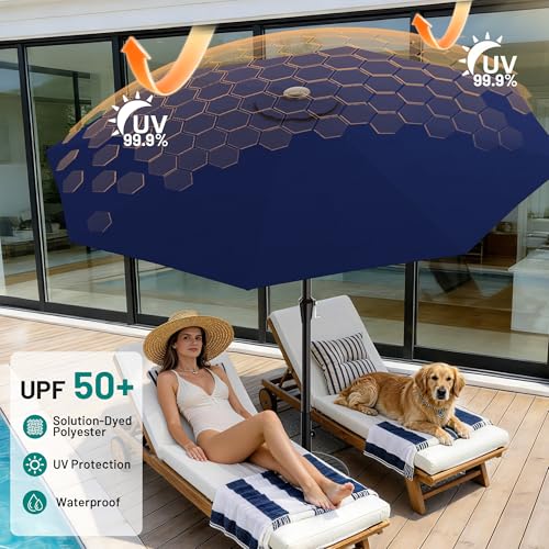 AreShark 10 FT Outdoor Patio Umbrella, Patio Table Umbrella with Push Button Tilt and Crank, Outdoor Patio Umbrellas with 8 Fiberglass Ribs, Patio Umbrellas for Market, Garden, Pool (Navy) - color: Navy