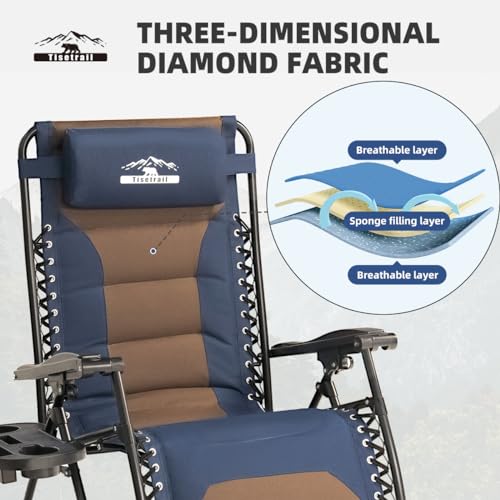 Zero Gravity Lounge Chairs - Set of 4 Oversized Reclining Patio Chairs with Adjustable Pillow & Cup Holder (500lbs Capacity, Blue/Brown) - color: Brown & Blue, size: X-Large/4 PCS
