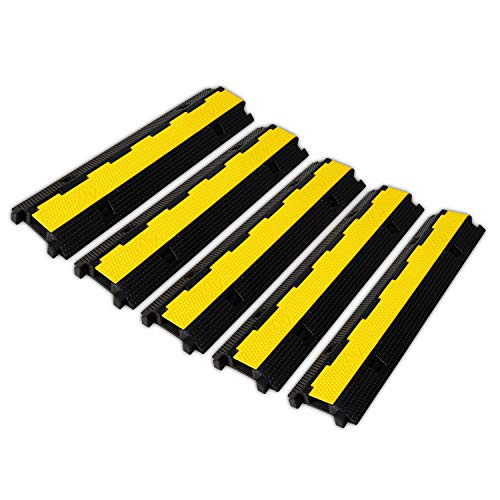 5 Pack Rubber Cable Ramp Hose Cable Protector Ramp 1 Channel 22000Lbs Load Capacity Traffic Speed Bump Wires Power Lines Extension Cord Cover for Indoor Outdoor - color: 22000Lbs-1Channel-5Pack