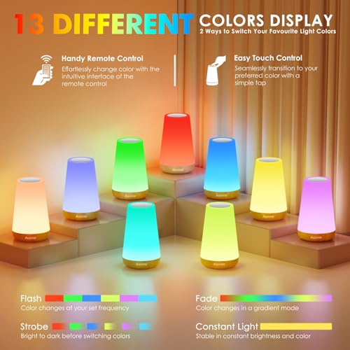 Auxmir Rechargeable LED Night Light, Touch & Remote Control Bedside Lamp with 13 Colors, 5 Brightness Levels, Portable Table Lamp for Kids Baby Nursery, Bedroom, Bathroom, Camping, Light Brown-2 Pack - color: Light Brown-2 Pack