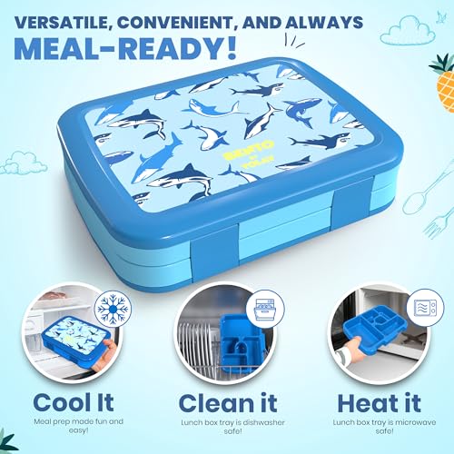 YOLAY Bento Box for Kids Lunch Box Leak-Proof, 5-Compartment Lunch Box Kids for Ages 3-10, Durable with Anti-Slip Base, Suitable for Schools, Outdoor and Travel (Mermaid) (Shark) - color: Shark