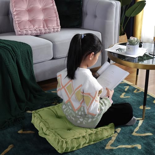 vctops Square Solid Color Velvet Seat Cushion with Handle Tufted Thicken Chair Pad Tatami Floor Pillow Cushion 16.5"x16.5"x4" Grass Green - color: Grass Green
