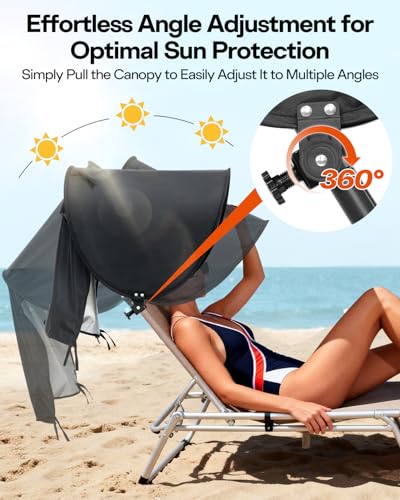 Sportneer Chair Sun Shade: UPF 50+ Universal Chair Canopy with Adjustable Angle & Back Flap, Fits Most Brands’ Beach, Camping, Lawn, Wheelchair, Fishing Chairs - Easy to Use, Lightweight, 1 Pack