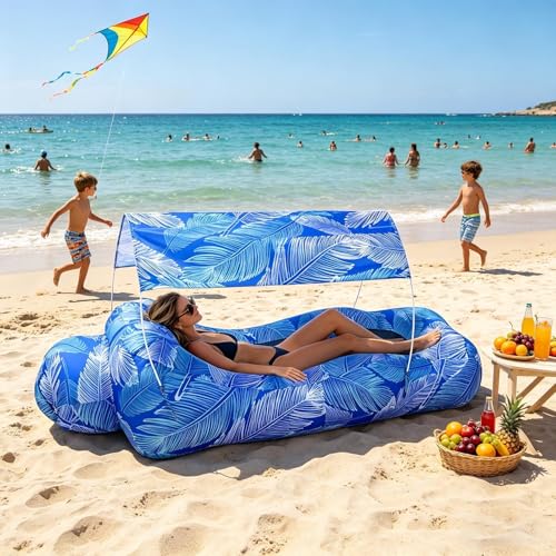Inflatable Beach Lounger, – Stylish Pool Air Sofa Sun, Shade Easy Set Up, Hiking Outdoor Camping Picnic Vacation | Outdoor Camping Hiking Picnic Vacation Backyard Seaside Versatile
