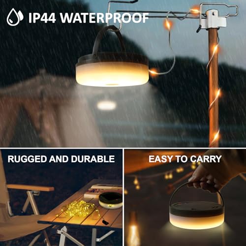 2-Pack Solar Camping String Lights, 39.4FT Portable Waterproof Camping Light with 8 Lighting Modes, Solar Powered and USB Rechargeable Tent Lantern with Remote Control for Camping, Garden and Hiking - size: 2 Pack