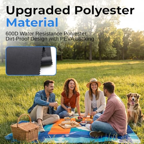 scuddles Extra Large Picnic Blanket – 60" x 80" Waterproof Outdoor Mat with Soft 3-Layer Comfort, Cozy Fleece Top, Foldable Design & Carry Strap for Beach, Camping, Parks & Hiking - color: Blue