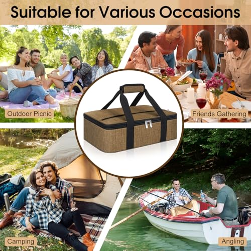 Insulated Casserole Carrier, Portable Casserole Carrier for Hot or Cold Food Lunch Tote Warmer or Cooler Bag, Lasagna Lunch Bag for Potluck Parties- Fits 9" x 13" Baking Dish-Coffee - color: Coffee, size: 16x10x4 in