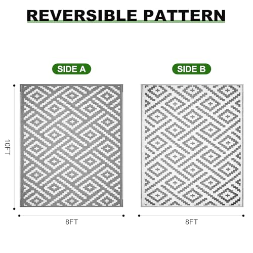 RURALITY Outdoor Rugs 8x10 Feet for Patios Clearance,Plastic Straw Waterproof Mats for Backyard,Porch,Deck,Balcony,Grey&White - color: Cross-grey&white, size: 8' x 10' (Rectangular)