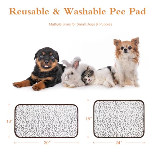 Qeils Reusable Puppy Pads, 2 Pack Washable Pee Pads for Dogs, Waterproof Non Slip Wee Wee pad, Absorbent and Leakproof Training Mats for Potty, Crate, Playpen, Bed, Sofa, 16"x 30" - size: 16x30(pack of 2)-Brown