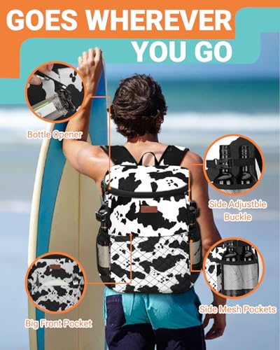 Soft Cooler Backpack 30 Cans/45 Cans, Backpack Coolers Insulated Leak Proof Thermal Lunch Backpack for Men Work Small Cooler Bag Beach Travel Picnic Drink Beverage Beer - color: Cow Print, size: 30 Cans
