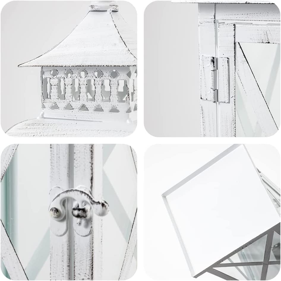 Lantern Decorative Indoor & Outdoor, Large Square Hanging Spring Home Decor, Vintage Metal Decorative Candle Lanterns for Outdoor Patio Wedding Party White with Black Brush - color: White / 14.8'' / 1 Pc