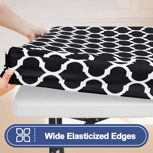 Smiry 2 Pack Rectangle Table Cloth 4 Foot, Waterproof Elastic Fitted Tablecloths, Windproof Washable Polyester Table Cover for Picnic, Camping, Outdoor (Black, 30"x48") - color: Black, size: 30"x48"