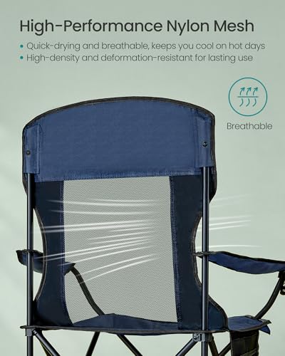 SONGMICS Breathable Camping Chairs, Foldable Outdoor Chairs Set of 2, High Back, Adjustable Armrests, Drink Holder, Weight Capacity 330 lb, for Sports Garden Backyard, Harbor Blue UGCB028Q01 - color: Blue, style: 2PC (20.3"D x 34"W x 38.2"H)
