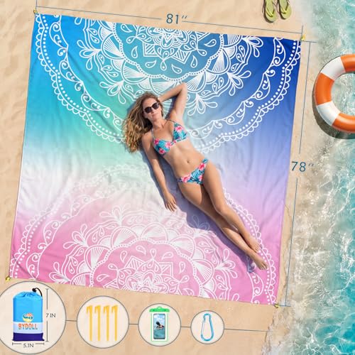 BYDOLL Beach Blanket 78''X81'' Waterproof Sandproof Suits1-4 Adults Oversized Lightweight Large Blanket Picnic Mat for Beach Sand Free Travel Camping Hiking Picnic - color: Half Mandala, size: 78"X81"