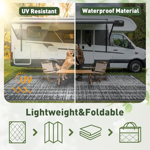 MontVoo Outdoor Rug Waterproof 5x8 ft Outdoor Carpet Patio Rug Mat Reversible RV Camping Rug Plastic Straw Outside Rug for Balcony Porch Deck Picnic Beach Modern Grey - color: Grey, size: 5' X 8' (Rectangular)