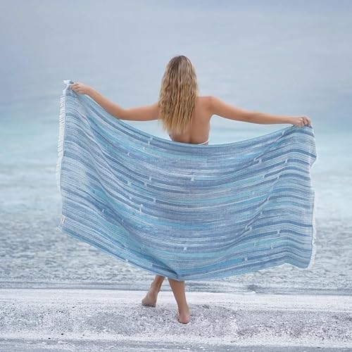 BAGNO MILANO Beach Towels Organic Turkish Cotton Soft, Quick Dry Oversized Turkish Towel Throw Blanket for Beach, Yoga, Spa, Pool (Maia Blue, Beach Towel) - color: Maia Blue