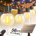 addlon 56FT(50+6) Solar String Lights Outdoor with 1FT Bulb Spacing, 50+2 Commercial G40 LED Bulbs, Solar & USB Charging, Remote, Timable, Dimmable Waterproof Patio Lights for Balcony, Porch, Yard - size: 50+6FT(50 Sockets)