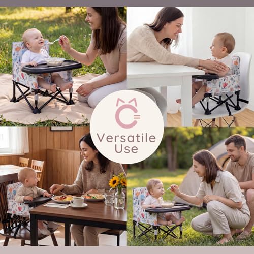 Toddler Booster Seat for Dining Table & Kitchen Chair - Portable Foldable with Removable Tray, Baby Camping Chair 6-36 Months Indoor Outdoor (Green Stripe) - color: Rainbow Baby Seat