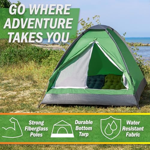 2 Person Outdoors Camping Tent with Rain Fly and Carrying Bag - Lightweight Outdoor Pop Up Tents for Camping Essentials, Music Festivals, Backpacking, Hiking, or Beach Shelter by Wakeman Outdoors - color: Green