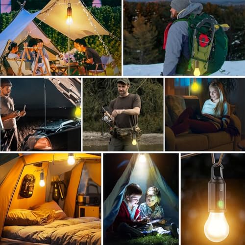 Led Tent Lights 5 Pack Camping Lantern USB Rechargeable Solar Tent Lights,Outdoor Hanging Light Bulbs with Clip Hook 3 Mode Lighting Warm White