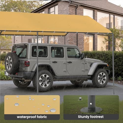 Carport, 10‘ x 20’ Heavy Duty Portable Garage All-Season Car Canopy, Outdoor Garage Boat Shelter Carport Canopy Party Tent w/Water-Resistant Tarp for Backyard (Yellow, 10' x 20' /no Side) - color: Yellow, size: 10' x 20' /no side