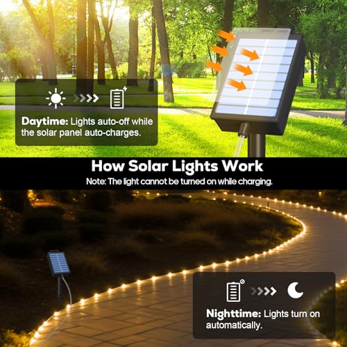 ICRGB Solar Rope Lights Outdoor, 39FT 100 LED Solar Rope Lights,IP67 Waterproof, 8 Modes, Outdoor Patio Porch Tree Wedding Christmas Pool Garden Decorative -Warm White - color: Warm White, size: 39 FT