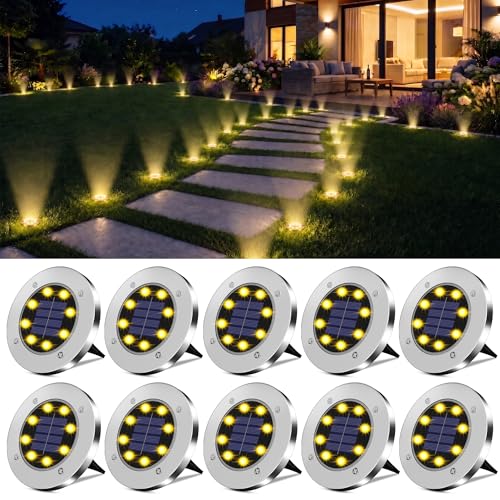 DUUDO 4.6in Solar Lights Outdoor Waterproof 10Pack, Solar Garden Lights Pathway Light Bright In-Ground Light Landscape Lighting Outdoor Garden Decor for Yard, Patio, Driveway, Walkway Warm Light - color: Warm light, size: 10pack