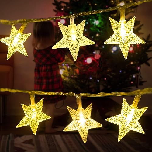 Minetom Star String Lights Plug in - 33 ft 100 LED Star Fairy String Lights with Remote and Timer, Waterproof for Bedroom Tent Loft Bed Shelf Porch Patio Garden Party Décor, Warm White + Multicolor - color: Warm White + Multicolor - 33ft