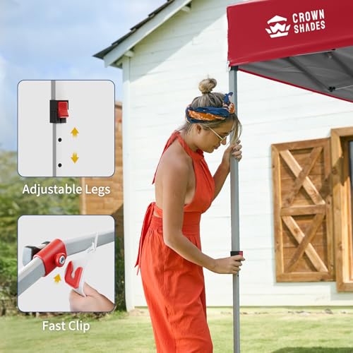 CROWN SHADES 12x12 Pop Up Canopy Tent Instant Commercial with 150D Silver Coated Fabric Including 1 Removable Sidewall, 4 Ropes, 8 Stakes, Weight Bags, STO 'N Go Bag, Red - color: Red, size: 12x12FT