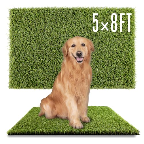 SUNTURF Dog Grass Pads 5 x 8 FT, 0.8 Inch High Pile Artificial Grass Pads for Dogs Potty, Fake Grass Rug Indoor Outdoor Lawn Landscape for Garden Turf Mat for Dogs Training - size: 5x8 FT