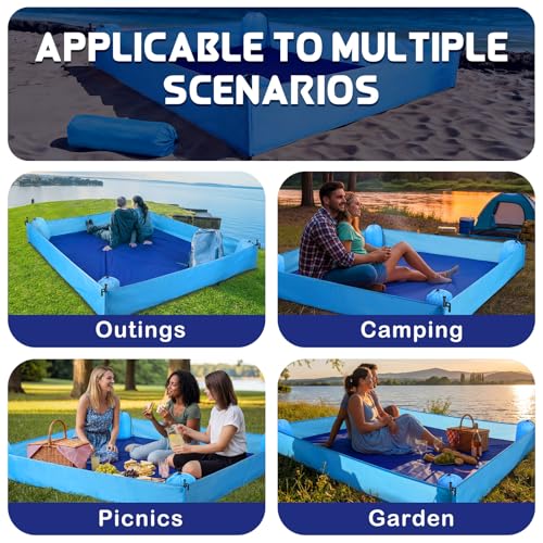 Breling Beach Blanket Waterproof Sandproof 73 x 56 Inch Large Waterproof Beach Blanket Portable Sand Free Picnic Mat with Side Walls 4 Sandbags and Stakes for Family Parks Outdoor Camping Vacation