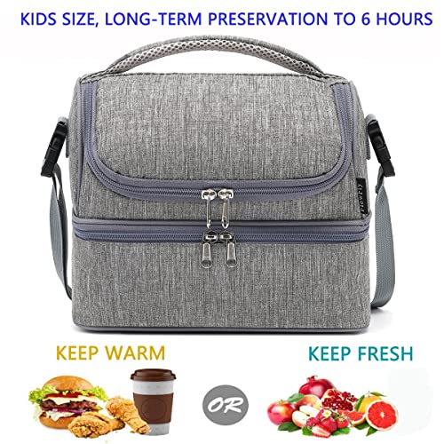 FlowFly Double Decker Cooler Insulated Lunch Bag Large Tote for Boys, Girls, Men, Women, With Adjustable Strap (Grey) - color: Gray