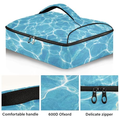 Casserole Carriers for Hot or Cold Food Reusable Casserole Dish Carrier Insulated Thermal Large Capacity Durable Perfect for Party Camping Family Gatherings Yellow Fish - color: Bright Blue Pool Ripples