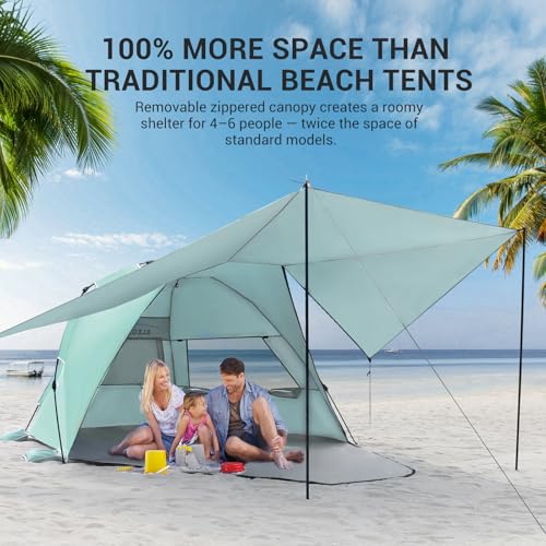 Elegear CumbreX™ Beach Tent with 360° Removable Canopy, 4-6 Person Pop Up Sun Shade Shelter, UPF 50+ Automated Installation Double Silver Coating Portable Lightweight Beach Cabana for Outdoor - Green - color: Green