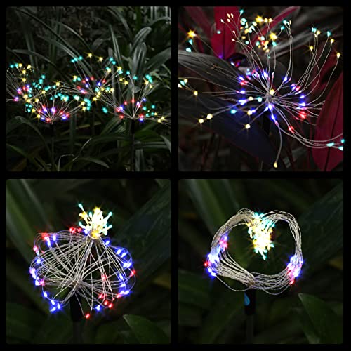 FOOING 4 Pcs Solar Garden Lights Solar Firework Lights Waterproof, 120 LED String Light 2 Modes Twinkling Fairy Nightlight for Garden, Wedding, Party, Patio, Yard, Landscape Decoration (Colorful) - style: Colorful 4 pcs-120 LED