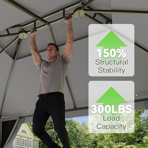 Aoxun Outdoor Gazebo for Patio 10x12, Metal Frame Canopy with Double Roofs, Heavy Duty Party Tent and Shelter with Mosquito Netting and Privacy Screen for Backyard, Lawn, Garden, Deck - color: Gray, size: 10 X 12