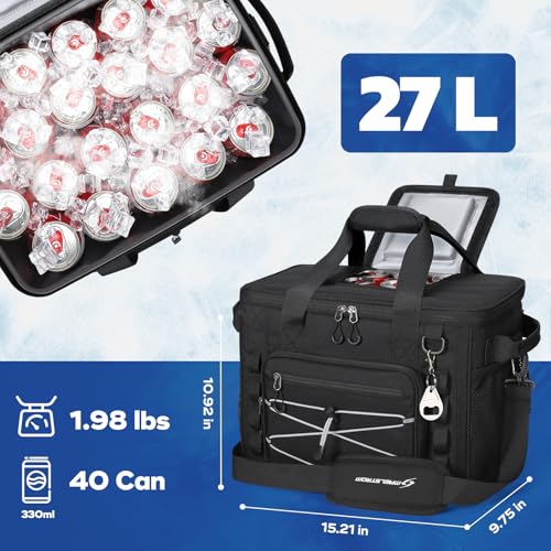 Maelstrom Soft Sided Cooler Bag, 30/40 Can Collapsible Insulated Ice Chest, Large Leakproof Portable Storage for Camping, Travel, Kayaking & Beach - color: 4.Black with lid, size: 40 Can