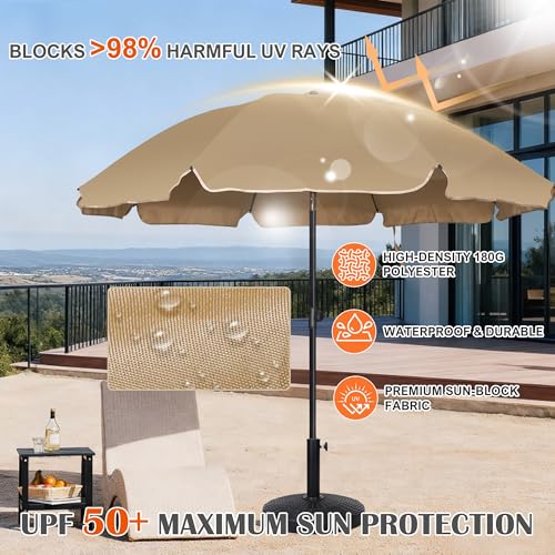 Blissun 6.5ft Patio Umbrella with Push Button Tilt & Height Adjustable, UV50+ Sun Protection with Sturdy Fiberglass Ribs & Iron Pole, Market Umbrella for Outdoor Table Garden Backyard Beach - color: Tan