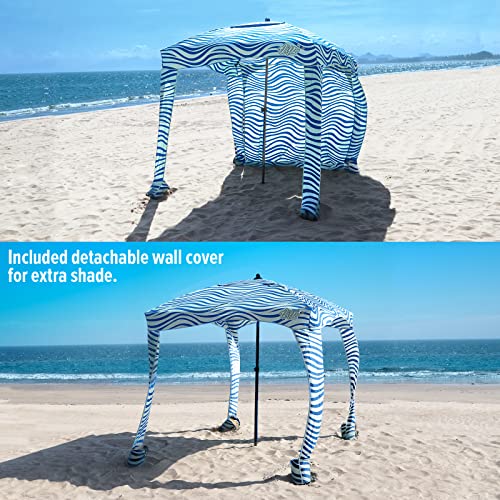 Qipi Beach Cabanas for Sand, Beach Canopy with Sandbags & Side Wall for Family, Easy Set Up Sun Shelter, UPF 50+ UV Protection with Roof Vent - color: 6' x 6' Silverthorne Wave