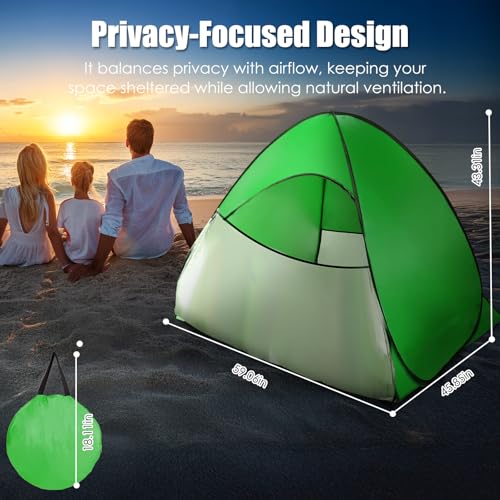 Pop Up Beach Tent, Sun Shelter for 2-3 Person, Sun Shelter with UPF 50+ & Lightweight, Portable Beach Tent Easy Pop Up for Outdoor Camping Fishing - style: Green