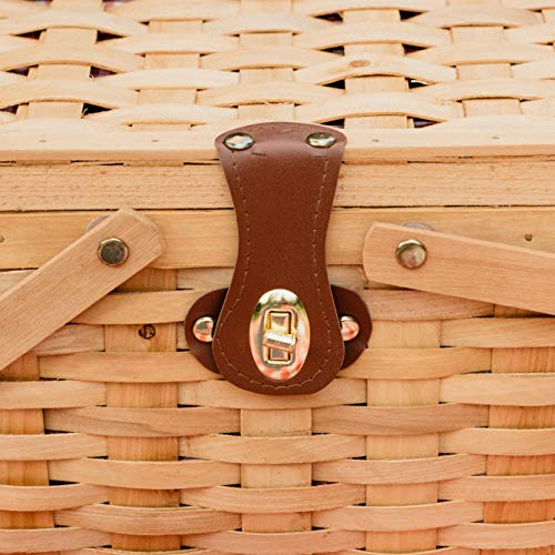 Wickerwise Gingham Lined Woodchip Picnic Basket with Lid and Movable Handles - size: Size: 12. 5" X 7. 5" X 7. 5"