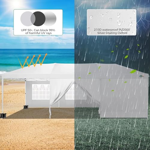 COBIZI 10x30 Pop Up Canopy Tent for Parties with 8 Sidewalls Waterproof Commercial Instant Canopy 10x30 Party Tent for Backyard, Wedding Portable Outdoor Gazebo with Carrybag&4 Sandbags(White - color: White, size: 10x30FT with 8 sidewalls