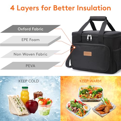 Lifewit Large Lunch Bag, Insulated Lunch Box, Soft Cooler Cooling Tote for Adult Men Women, Black 24-Can (15L) - color: Black, size: Large(15L)