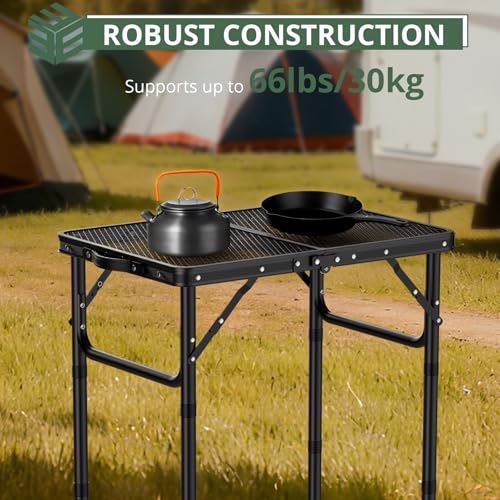 EYPINS 2ft Folding Grill Table with 3 Adjustable Heights Max 27.6'',Aluminum Heat-Resistant Cooking Camping Table,Lightweight Portable Side Table with Handle for Outside Patio BBQ,Black 22.8''x15.7'' - color: Black, size: 23x16x 27.5 Inch