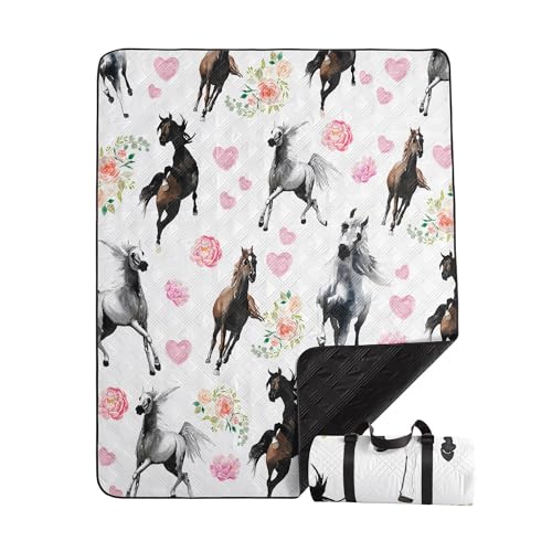 Outdoor Picnic Blanket,Portable Sandproof Waterproof Picnic Mat,Galloping Horses Printed Camping Beach Mat for Sand and Wet Grass Hiking (Galloping Horses L) - color: Galloping Horses, size: Extra Long - 78"x78"
