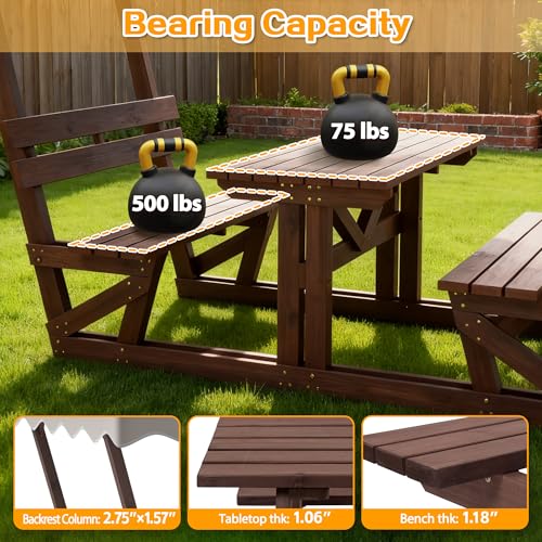 Outdoor Wooden Picnic Table with Removable Sunshade Canopy & Benches All-Weather Solid Wood Patio Dining Set for 4 6 Person Perfect for Backyard, Deck, Park, and Beach Brown - size: Table With Canopy
