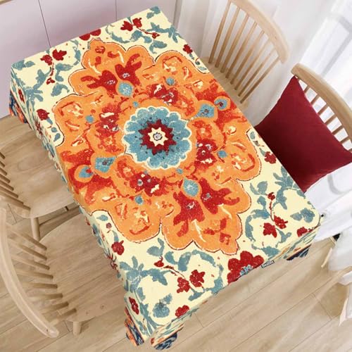 Carpet Boho Table Cloth Rectangle Table 52"X70", Ethnic Southwest Persian Style Rug Orange Wipeable Table Cover for Dinner Kitchen, Outdoor Tablecloth for Party Banquets Weddings - color: Carpet Boho